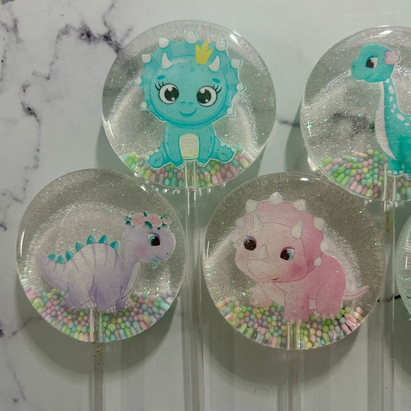 Pirulito de Cristal Dino Baby Rosa