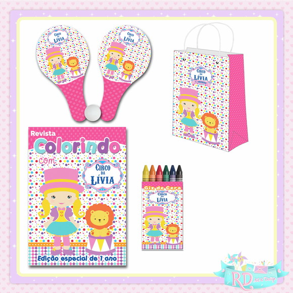 Kit Colorir com Sacolinha Raquete Circo Rosa