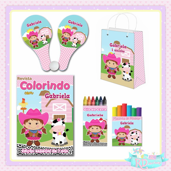 Kit Colorir com Massinha Sacolinha e Raquete Fazendinha Rosa