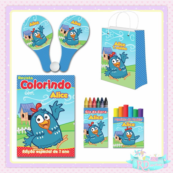 Kit Colorir com Massinha Sacola e Raquete Galinha Pintadinha