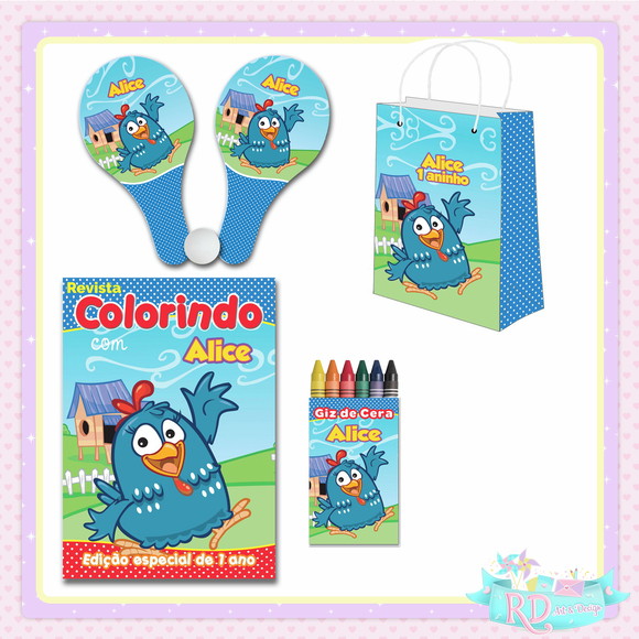 Kit Colorir com Sacolinha Raquete Galinha Pintadinha