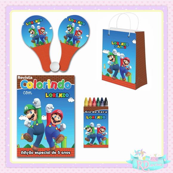 Kit Colorir com Sacolinha Raquete Super Mario