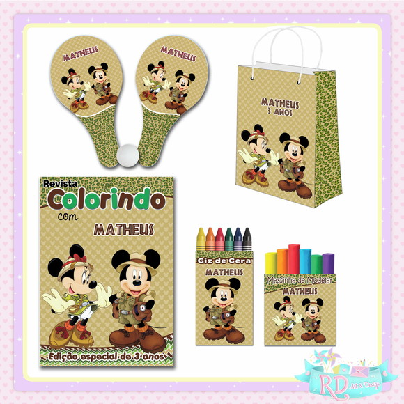 Kit Colorir com Massinha Sacolinha e Raquete Mickey Safari
