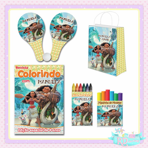 Kit Colorir com Massinha Sacolinha e Raquete Moana