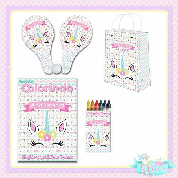 Kit Colorir com Sacolinha Raquete Unicórnio