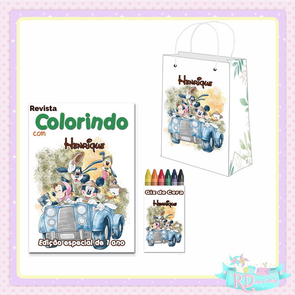 Kit Colorir com Sacolinha Mickey Safari