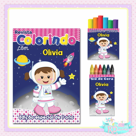 Kit Colorir com Massinha Astronauta Rosa