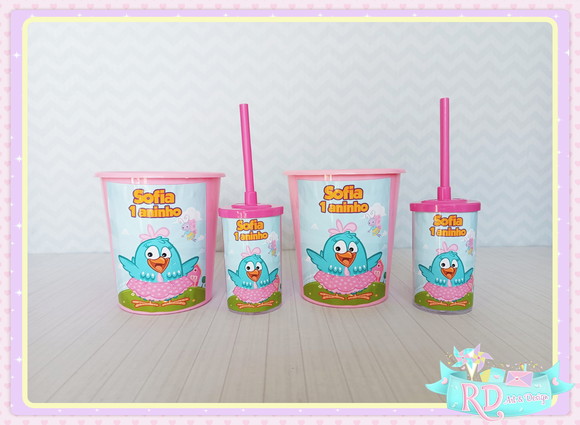 Kit Baldinho E Copo Short Drink Galinha Pintadinha