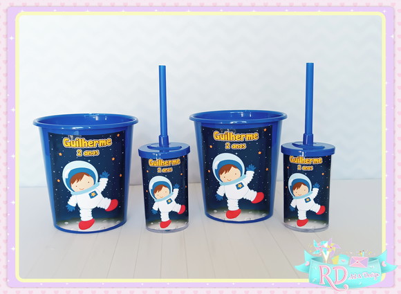 Kit Baldinho E Copo Short Drink Astronauta
