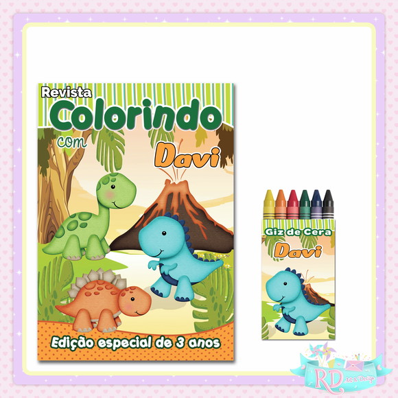 Kit Colorir Dinossauro Cute