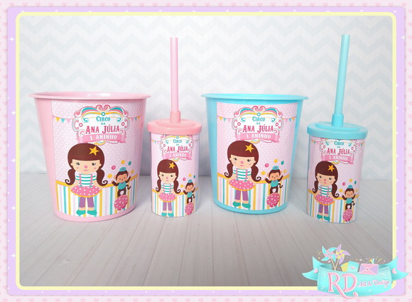 Kit Baldinho e Copo Short Drink Circo Rosa