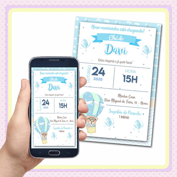 Convite Digital Chá de Bebê Ursinho Baloeiro