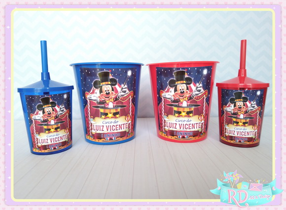 Kit Baldinho e Copo Shake Circo do Mickey