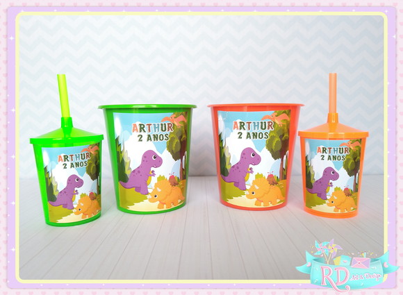 Kit Baldinho e Copo Shake Dinossauro Cute