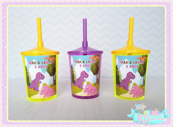 Copo Shake Dinossauro Rosa Cute
