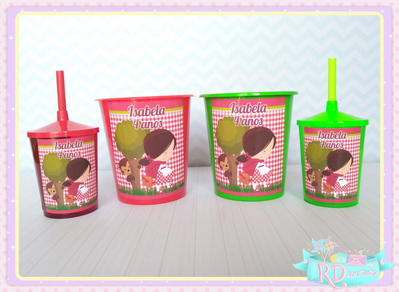 Kit Baldinho e Copo Shake Chapeuzinho Vermelho