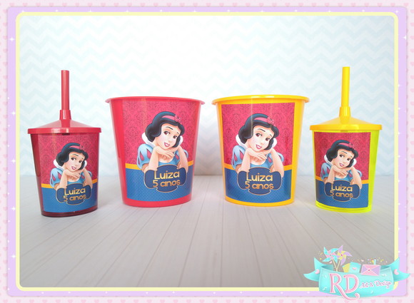Kit Baldinho e Copo Shake Branca de Neve