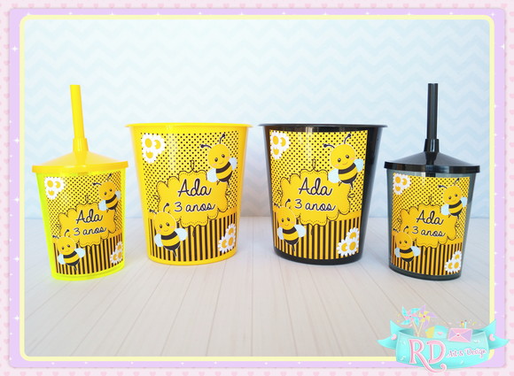 Kit Baldinho e Copo Shake Abelhinha