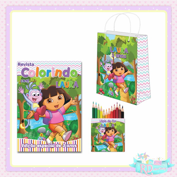 Kit Colorir com Lápis de Cor e Sacolinha Dora Aventureira