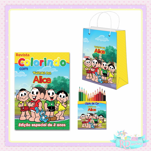Kit Colorir com Lápis de Cor e Sacolinha Turma da Mônica