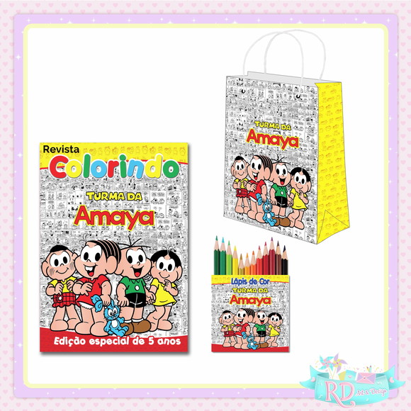 Kit Colorir com Lápis de Cor e Sacolinha Turma da Mônica