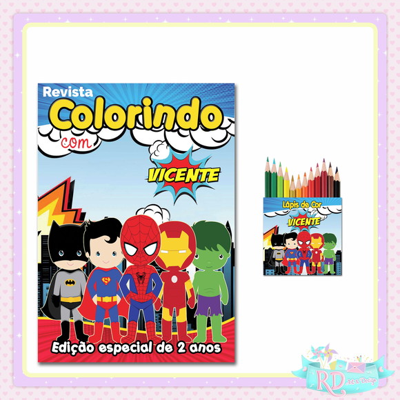 Kit Colorir com Lápis de Cor Super Herói Cute
