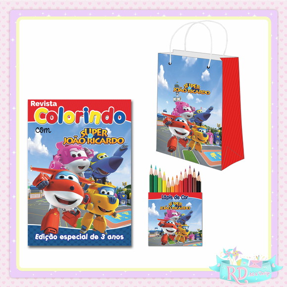 Kit Colorir com Lápis de Cor e Sacolinha Super Wings
