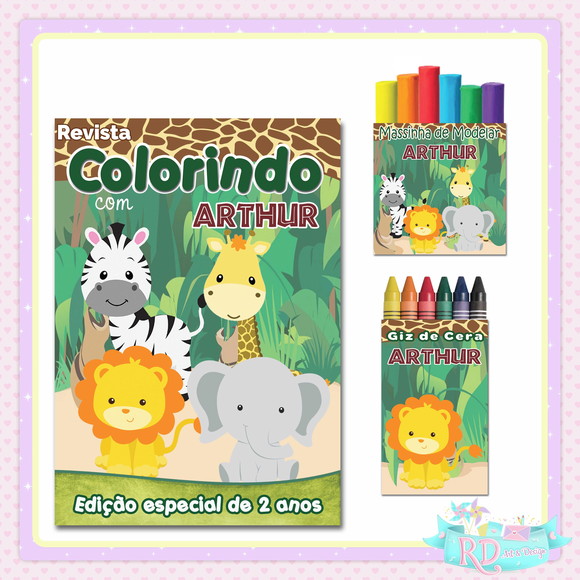 Kit Colorir com Massinha Safari