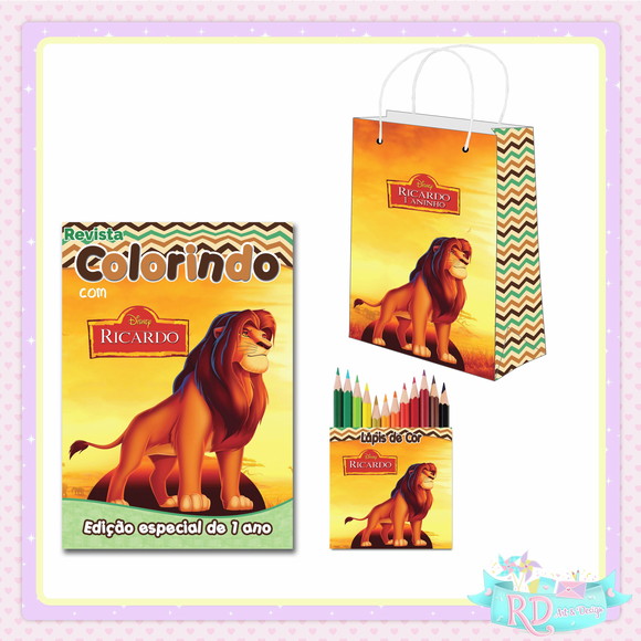 Kit Colorir com Lápis de Cor e Sacolinha O Rei Leão