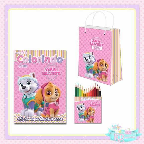 Kit Colorir com Lápis de Cor e Sacolinha Patrulha Canina