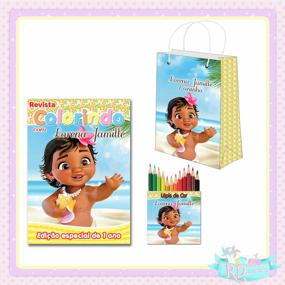 Kit Colorir com Lápis de Cor e Sacolinha Moana Baby