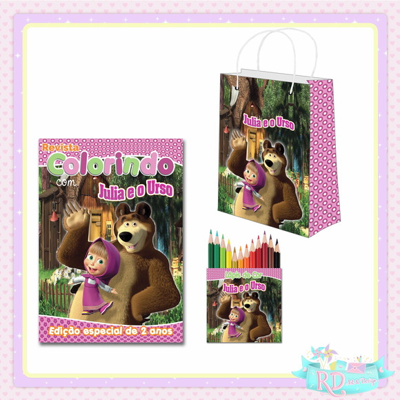 Kit Colorir com Lápis de Cor e Sacolinha Masha e o Urso