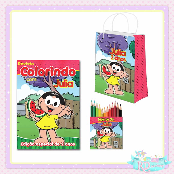Kit Colorir com Lápis de Cor e Sacolinha Magali