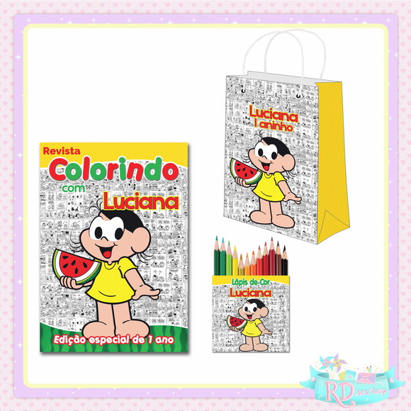 Kit Colorir com Lápis de Cor e Sacolinha Magali
