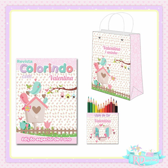 Kit Colorir com Lápis de Cor e Sacolinha Jardim Encantado