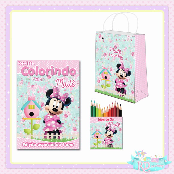 Kit Colorir com Lápis de Cor e Sacolinha Jardim da Minnie
