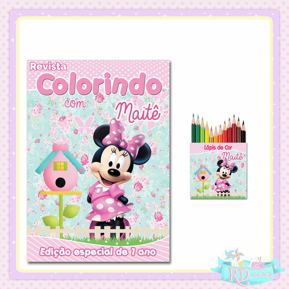 Kit Colorir com Lápis de Cor Jardim da Minnie
