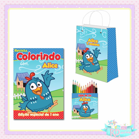 Kit Colorir com Lápis de Cor e Sacolinha Galinha Pintadinha