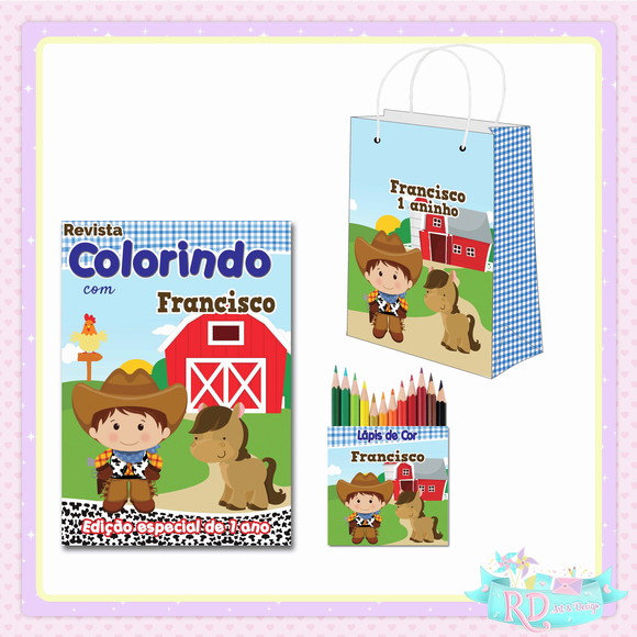 Kit Colorir com Lápis de Cor e Sacolinha Fazendinha