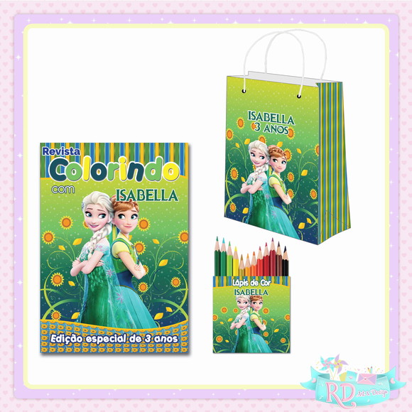 Kit Colorir com Lápis de Cor e Sacolinha Frozen Fever