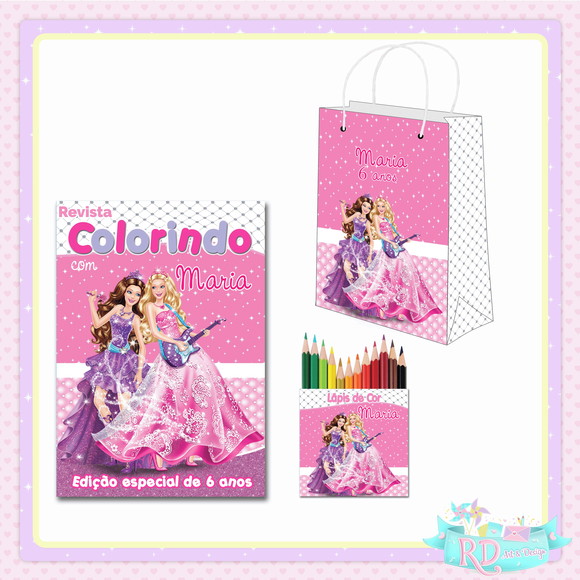 Kit Colorir com Lápis de Cor e Sacolinha Barbie