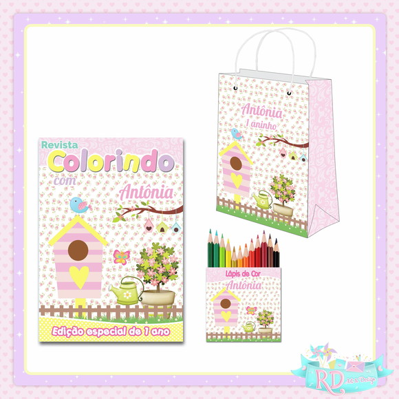 Kit Colorir com Lápis de Cor e Sacolinha Jardim Encantado