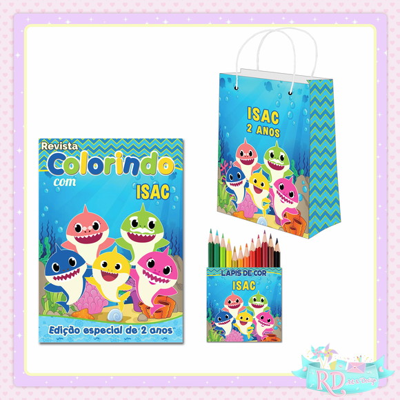 Kit Colorir com Lápis de Cor e Sacolinha Baby Shark