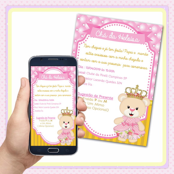 Convite Digital Chá de Bebê Rosa