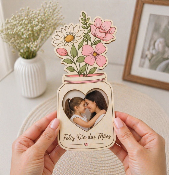 Arquivo Digital Cartão Pote de Flores com Foto Dia das Mães - Imagem 2