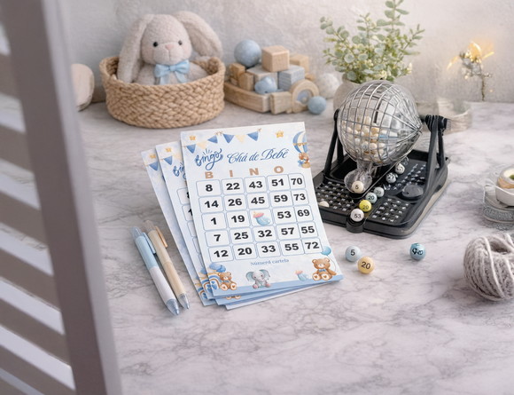 Arquivo Digital Cartelas Bingo Chá de Bebê Menino personalizado com o nome da criança