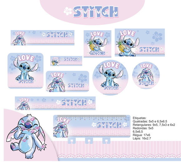 Arquivo Digital Etiquetas Escolares Stitch Aquarela 002 - Imagem 2