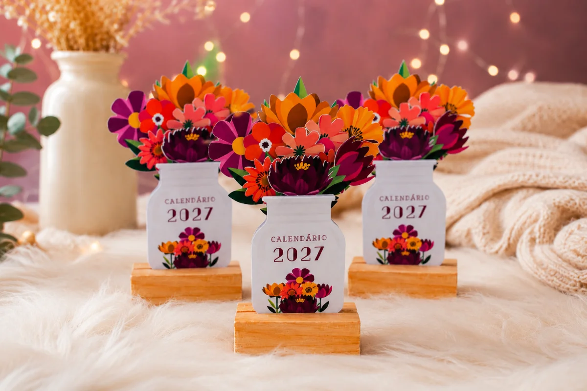 Arquivo Digital Mini Calendário 2027 - Vasinhos de Flores com base - Imagem 1