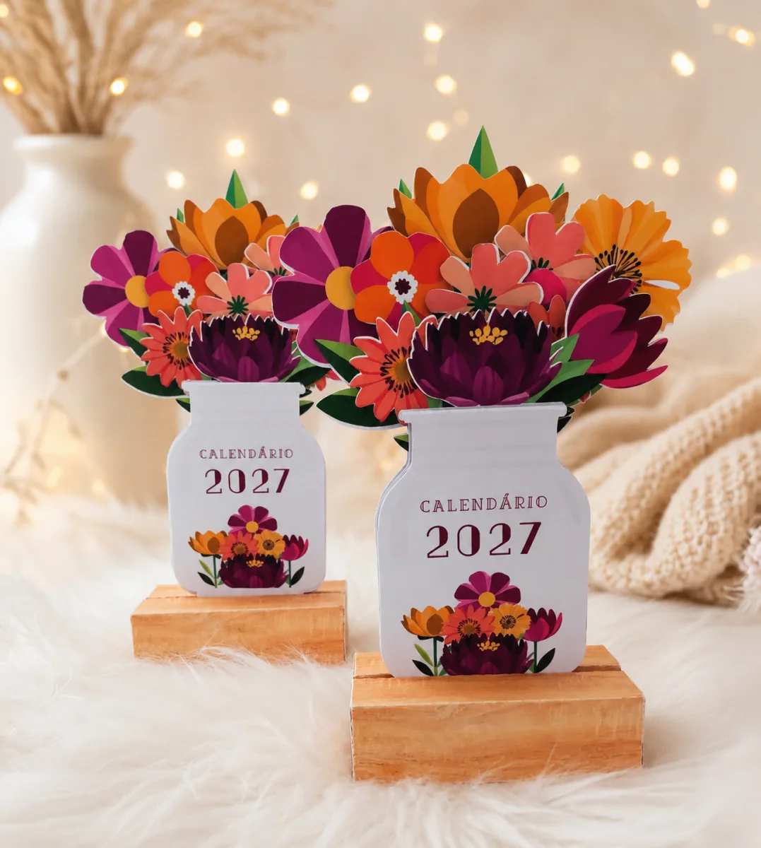 Arquivo Digital Mini Calendário 2027 - Vasinhos de Flores com base - Imagem 3