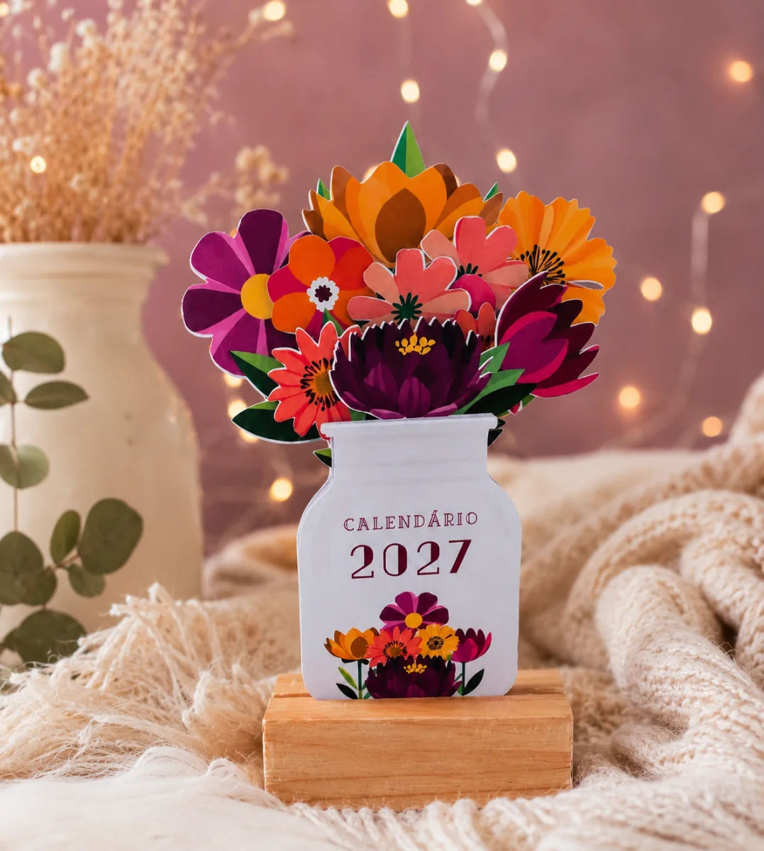 Arquivo Digital Mini Calendário 2027 - Vasinhos de Flores com base - Imagem 2